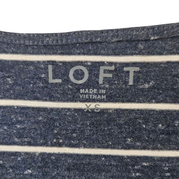 LOFT Blue Gray White Stripe Knit Nautical Stretch Top Size Womens XS / SMALL - Picture 5 of 6